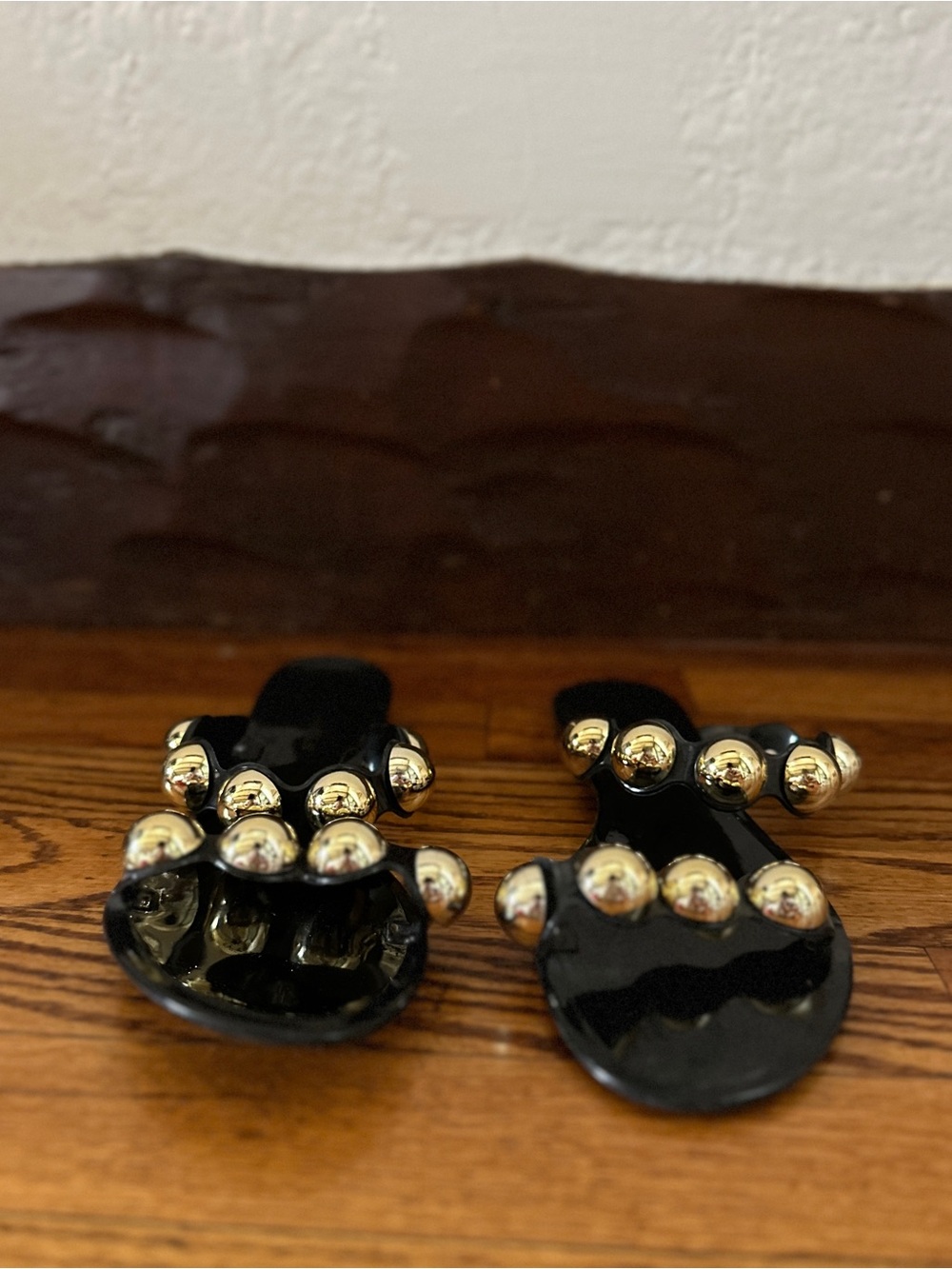 Steve Madden Black Slide Sandals with Gold Studs